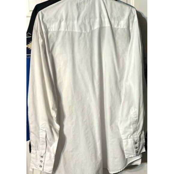 High Noon Western Shirt Long Sleeve Snap Button Aztec Embroidery White L Cotton - Picture 4 of 5